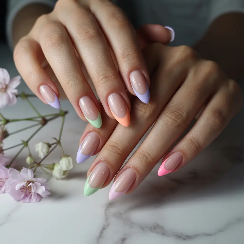 Colored Pastel French Tips Nails