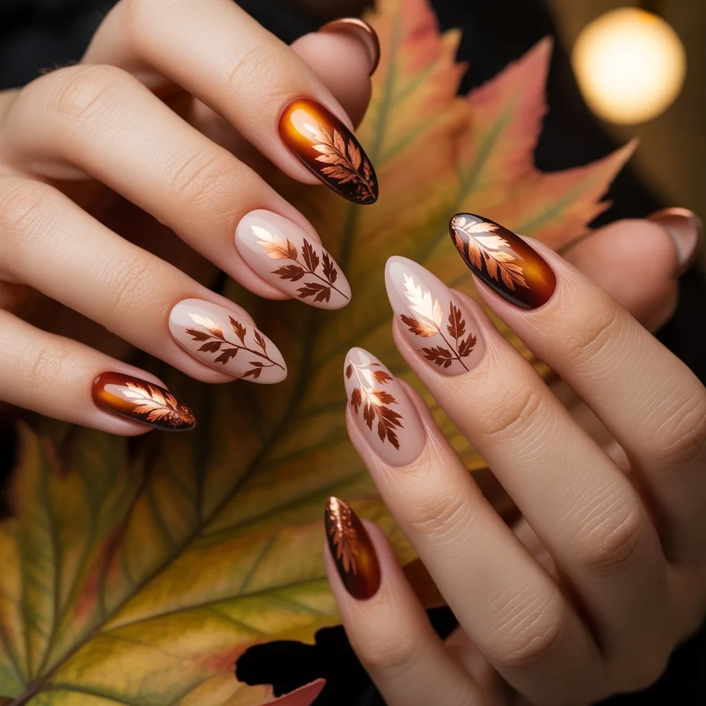 Copper Metallic Leaf Tips Nail