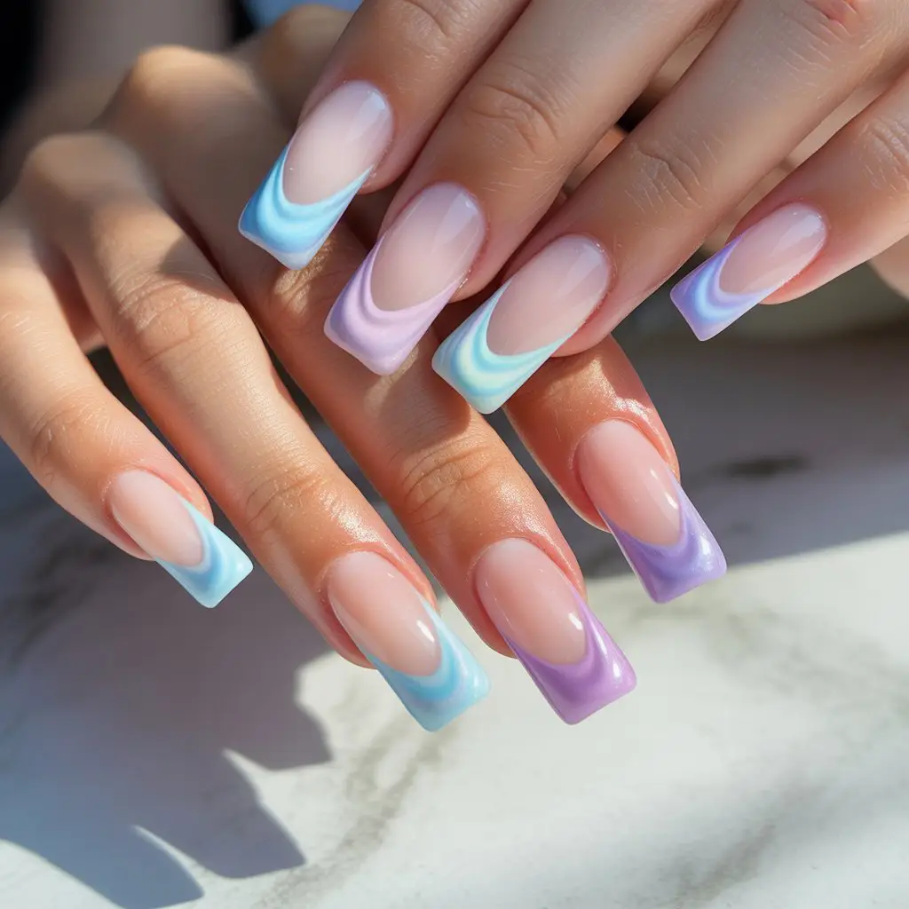 Cotton Candy Double French Nails