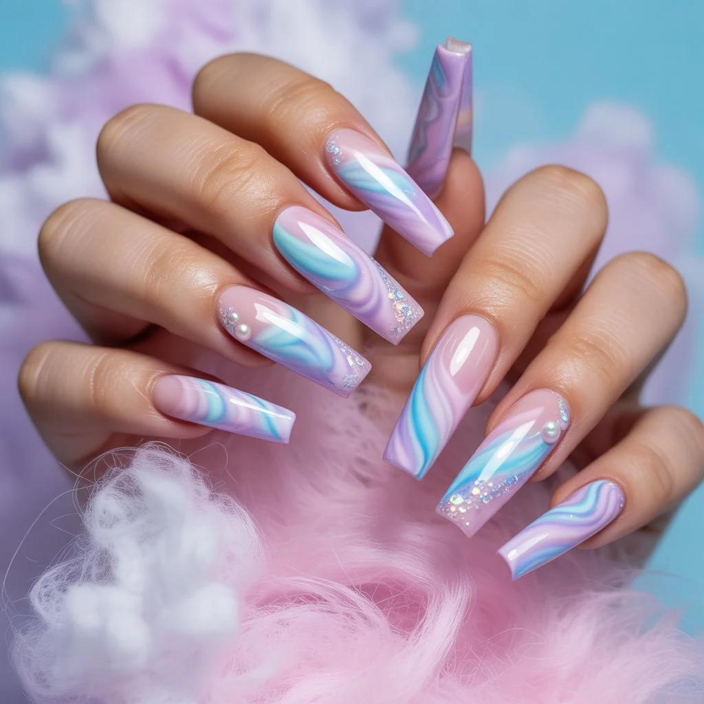 Cotton Candy Funk Clouds Nail
