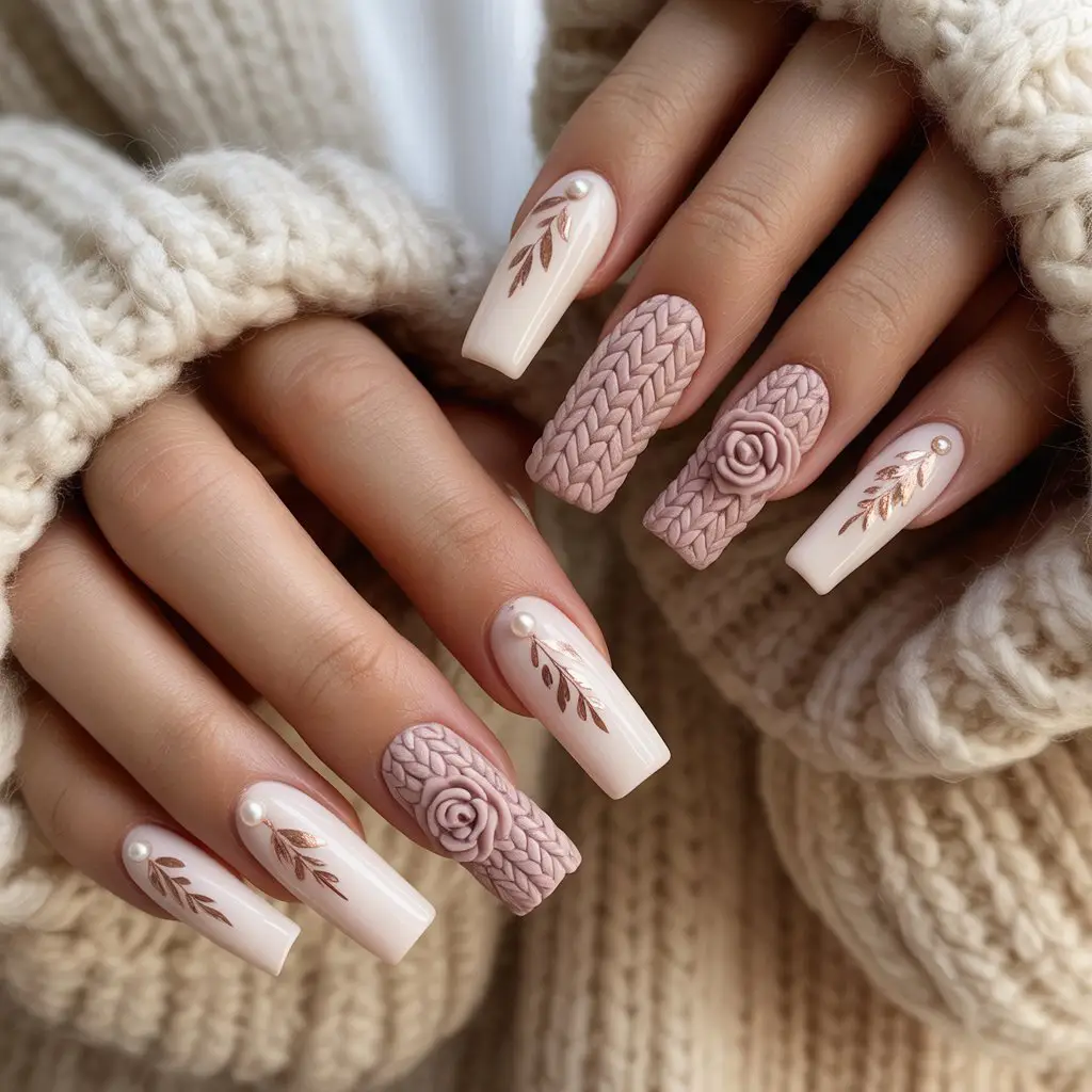 Cozy Knit Rose Accents Nail