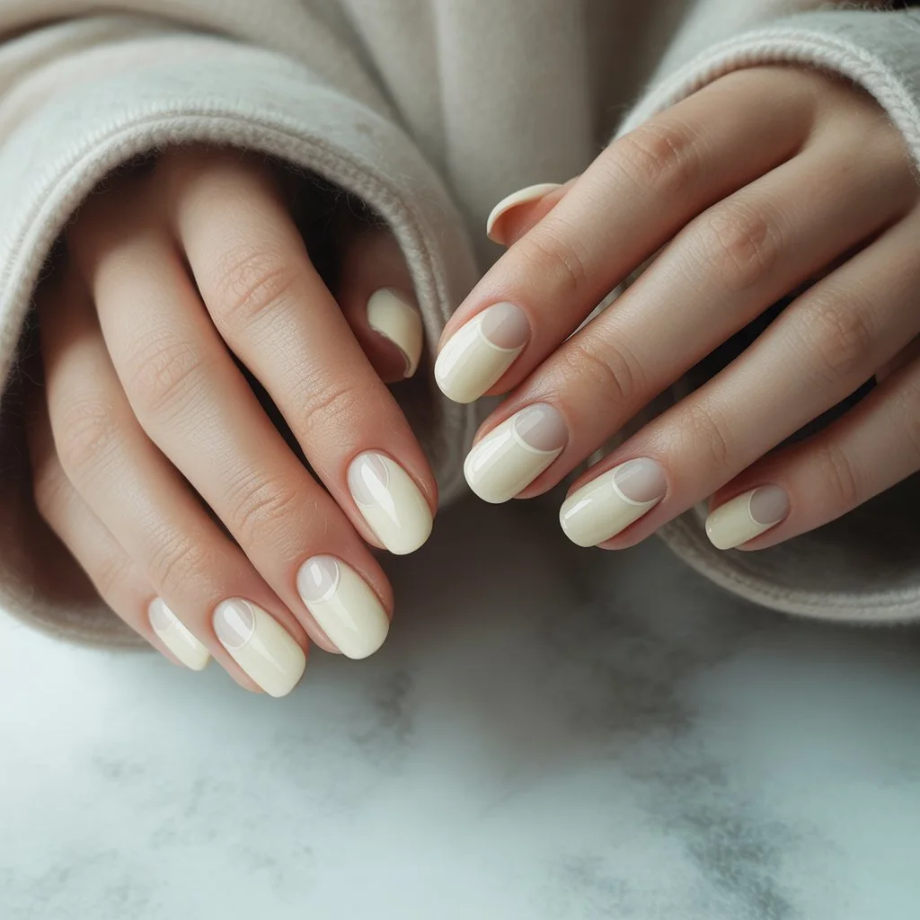 Cream-White Half-Moon Nails