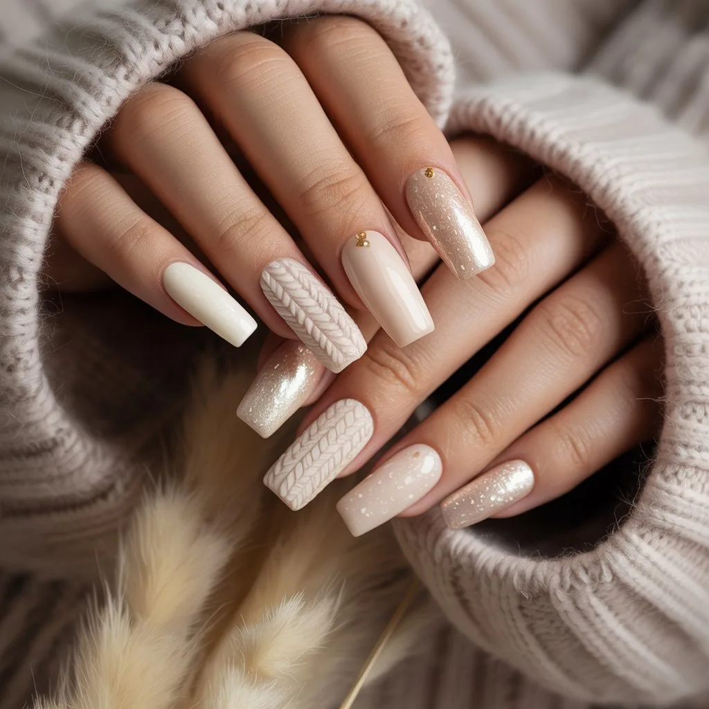 Creamy Knit Texture Accents Nail