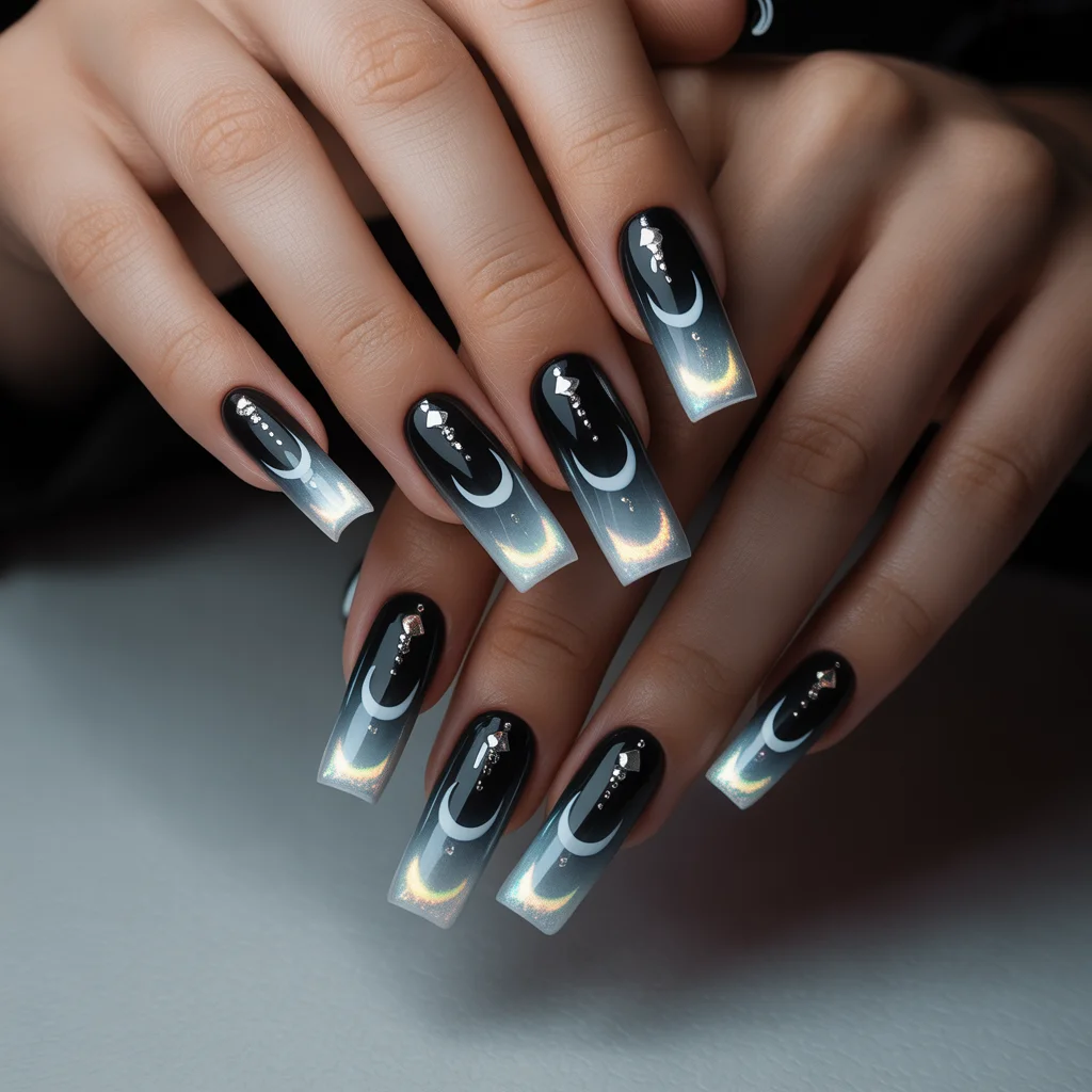 Crescent Moon Glow Tips Nail