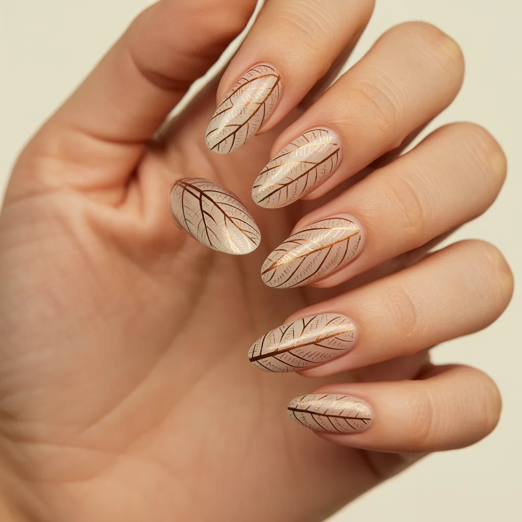 Crisp Leaf Vein Outline Nails
