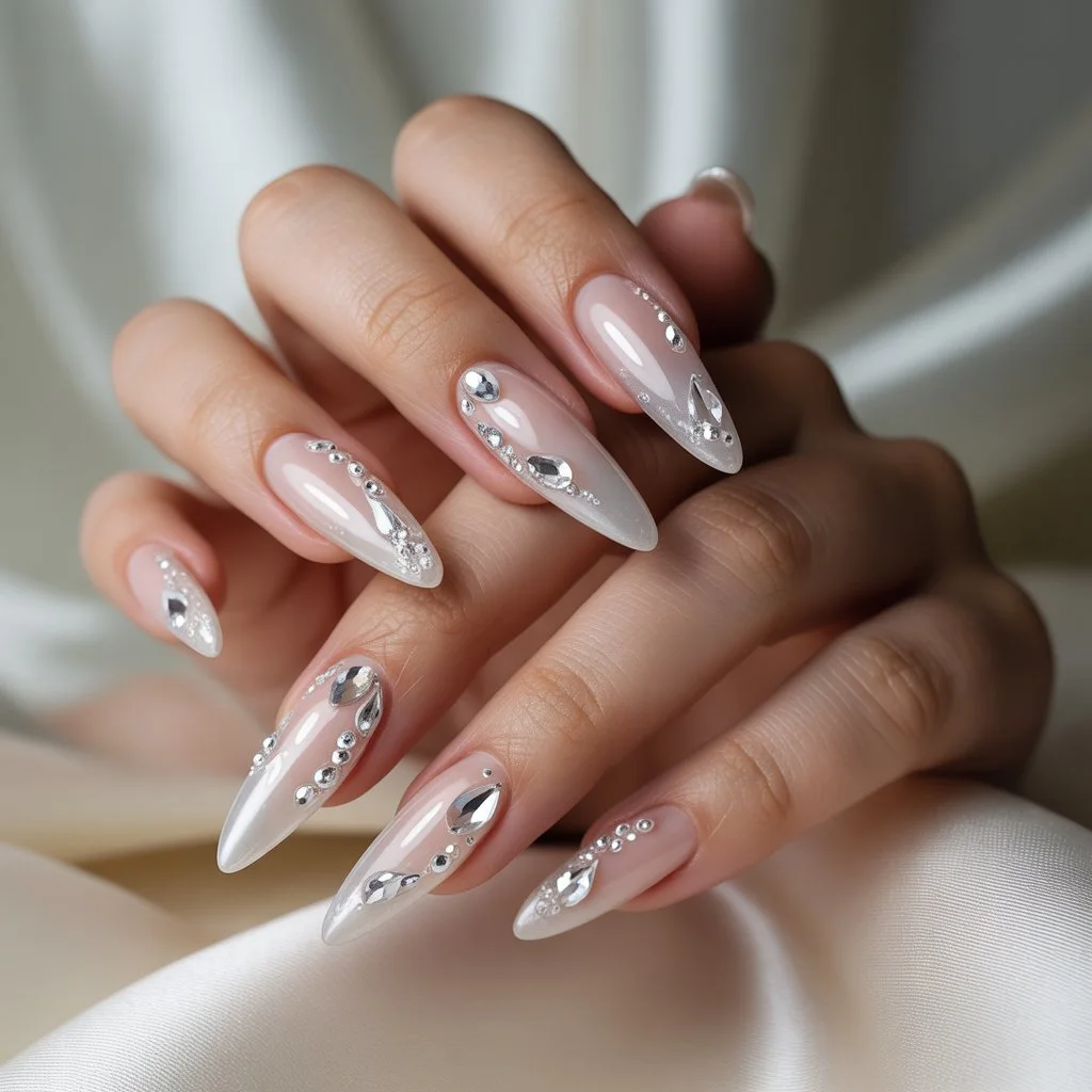 Crystal-Dewdrop Accent Acrylics Nail