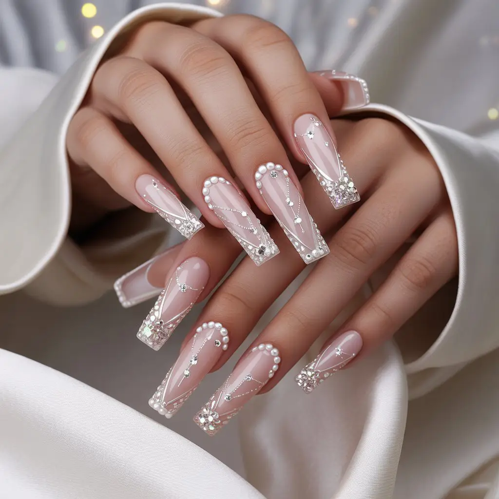Crystal Dot Bridal Nails