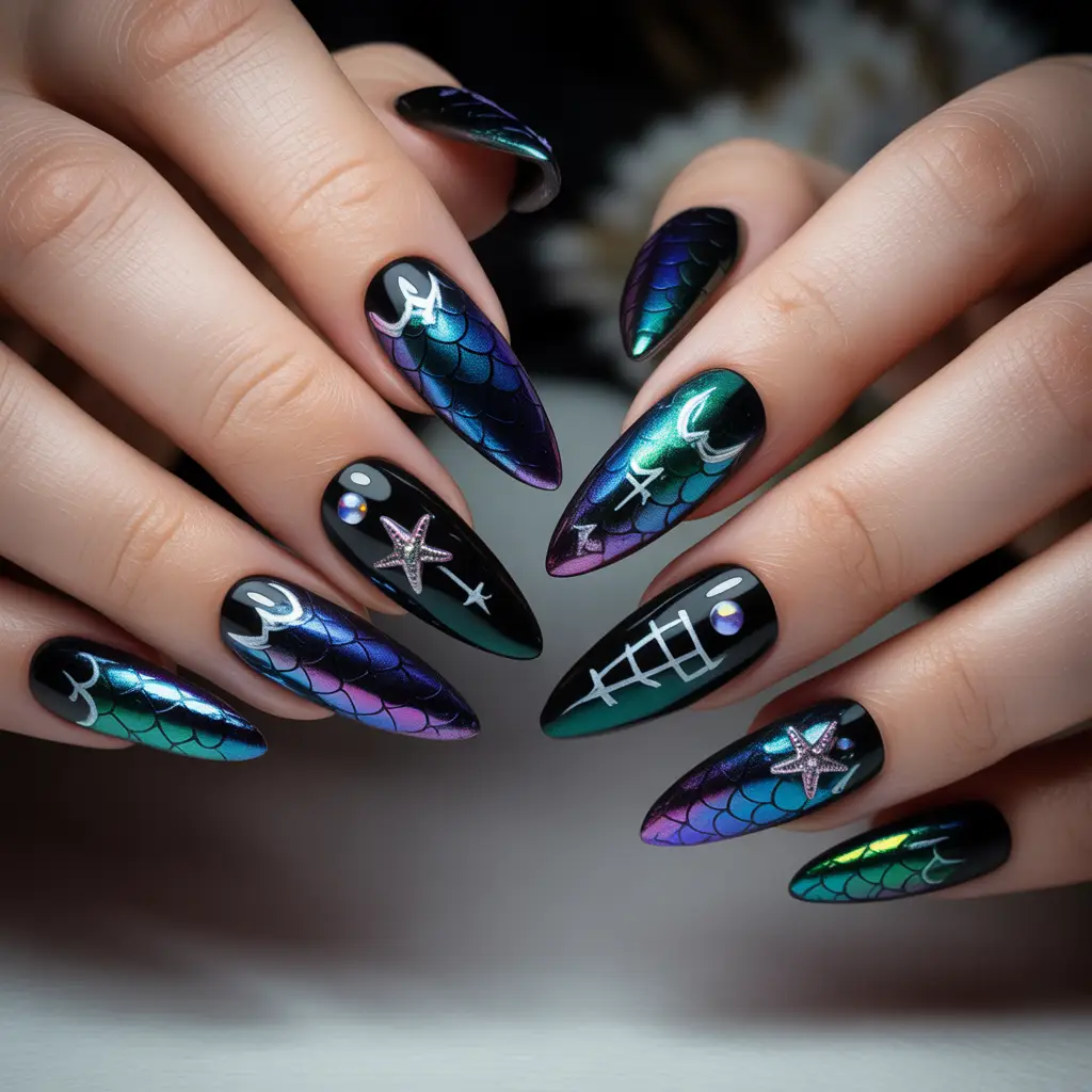 Dark Mermaid Witch Nails