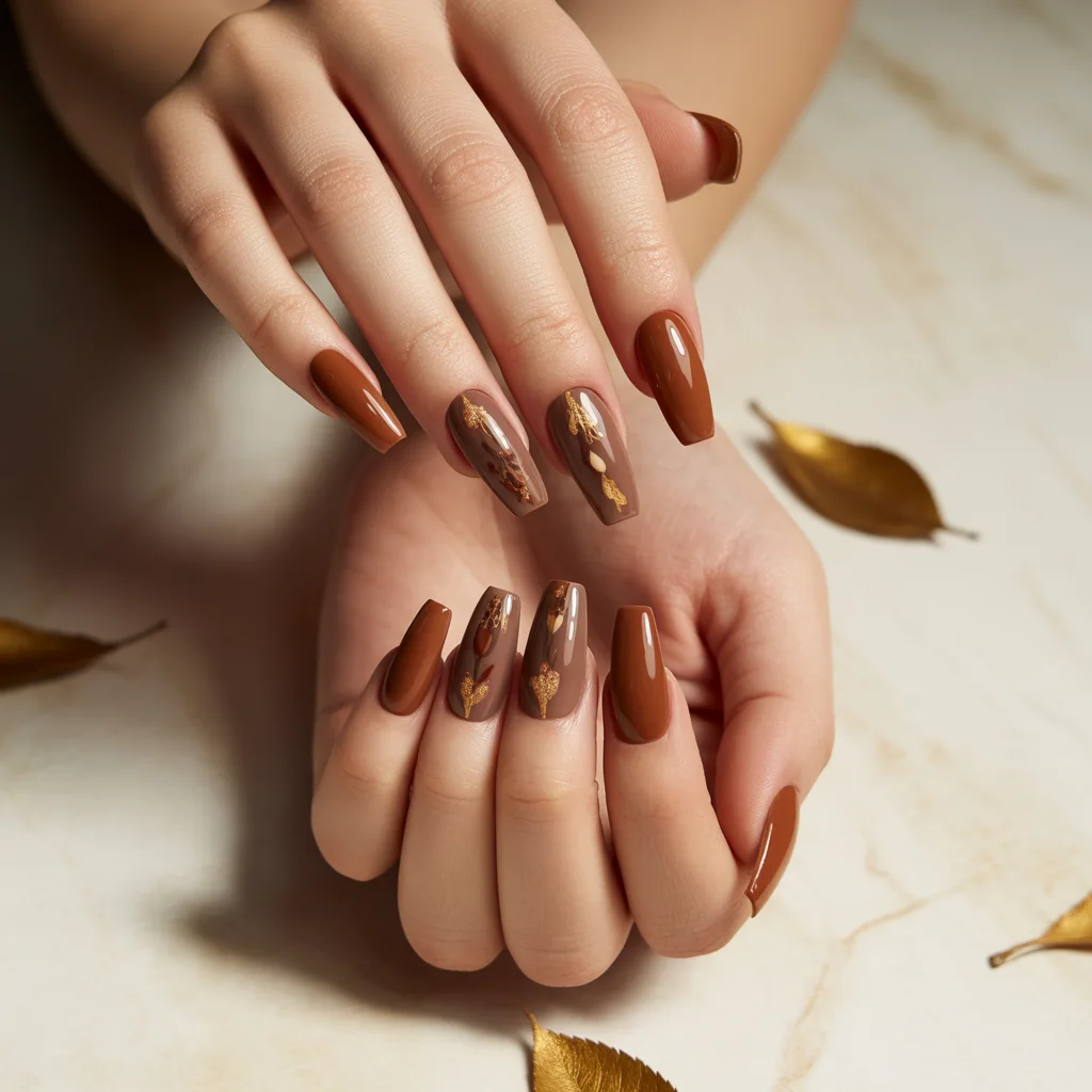 Dark Pecan Coffin Nails