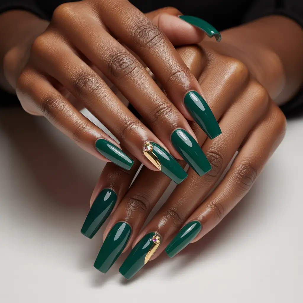 Deep Emerald Jewel Nails