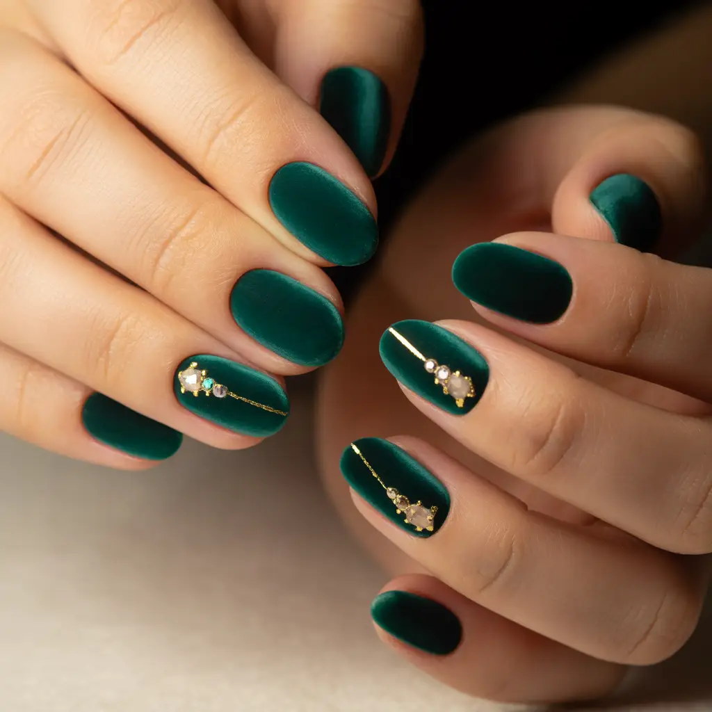 Deep Emerald Velvet Nails