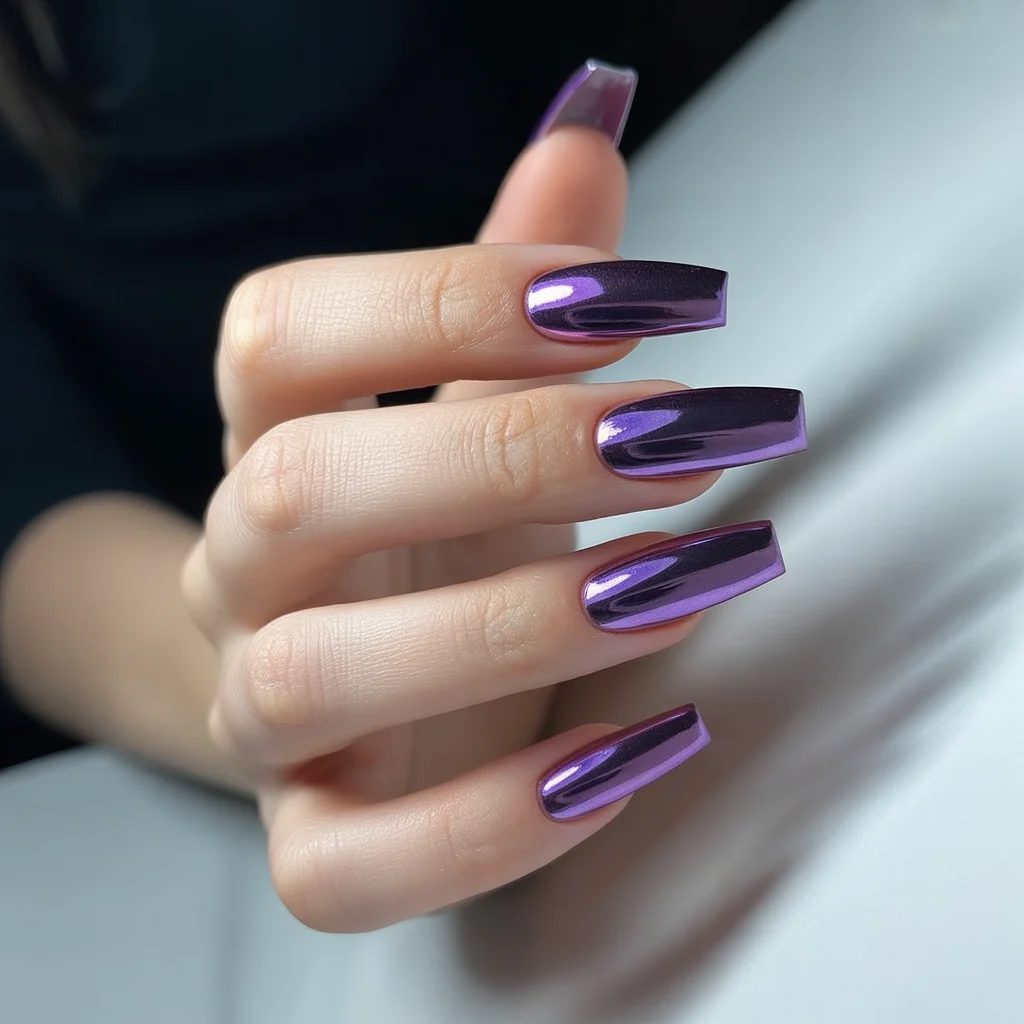 Deep Purple Chrome Nails