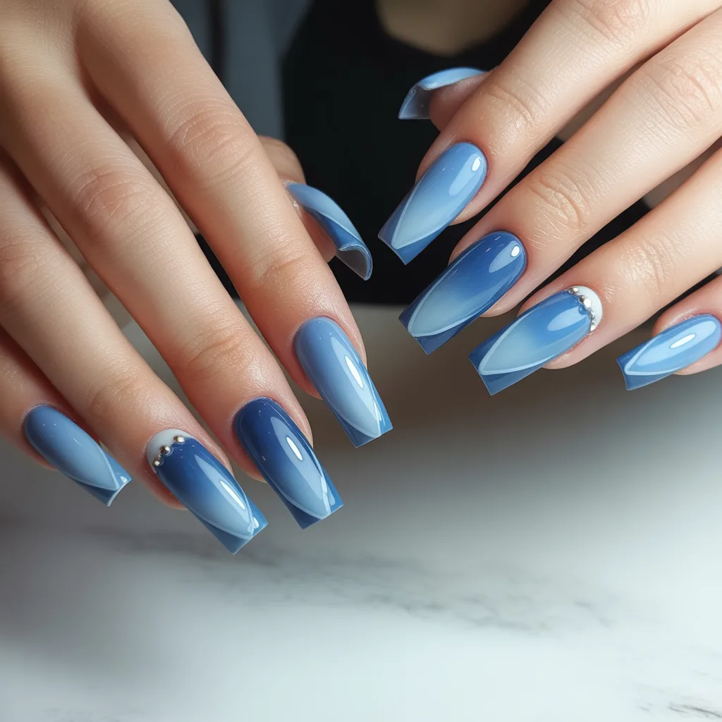 Denim Blue Gradient Nails