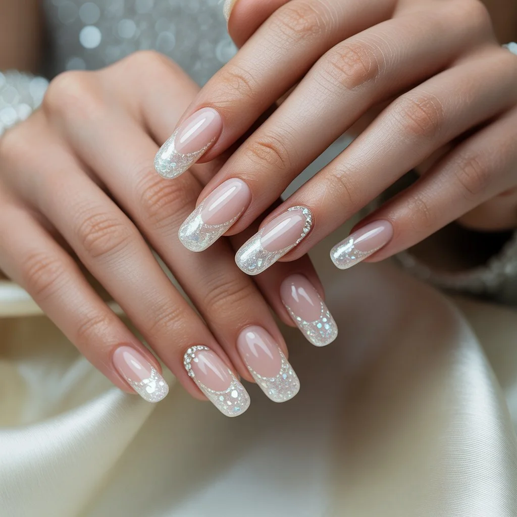 Diamond-Glint French Acrylics Nail