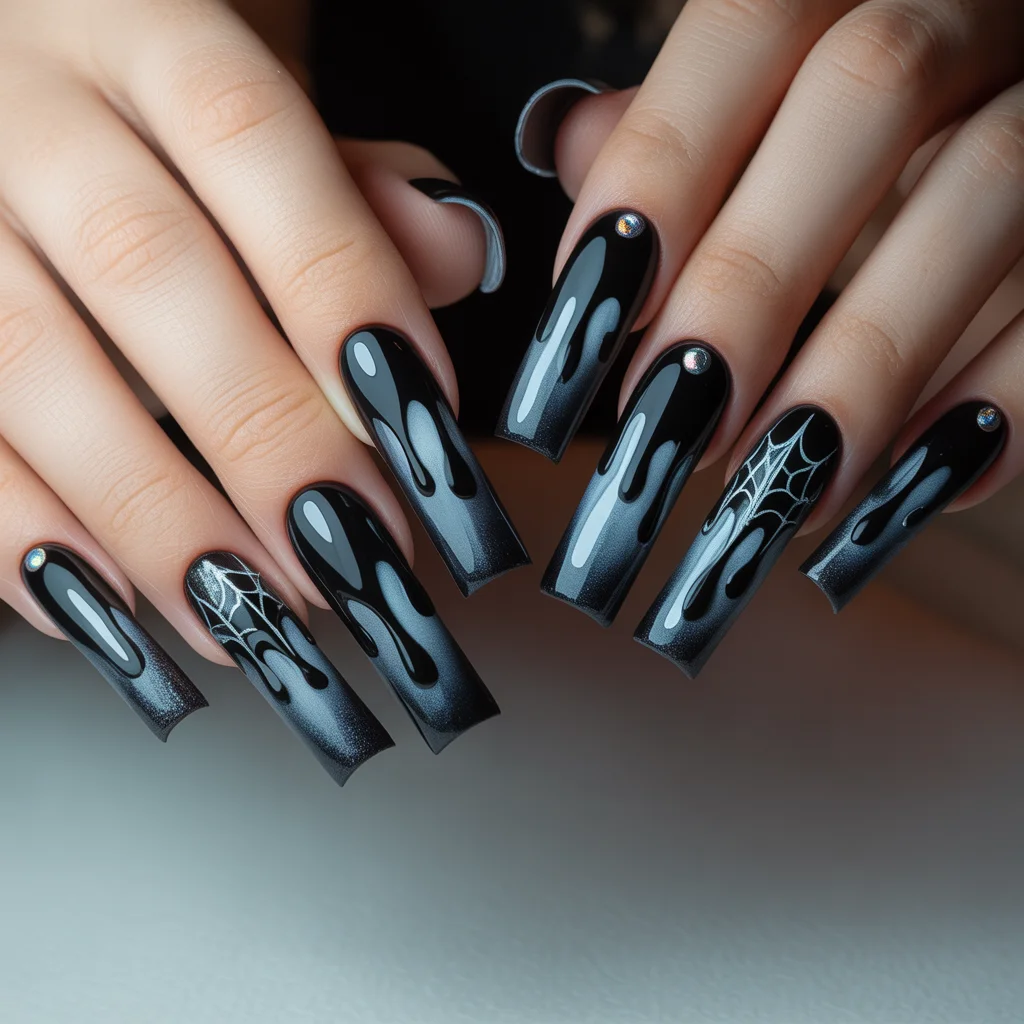 Dripping Midnight Ink Nails