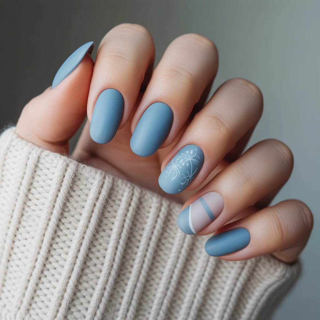 Dusty Blue Matte Nails