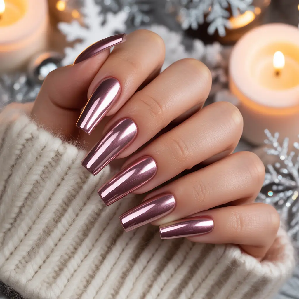 Dusty Rose Chrome Nails