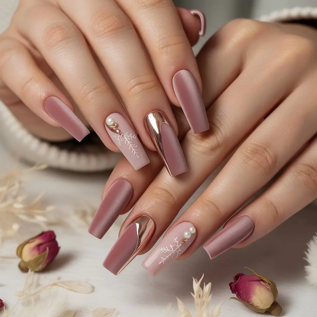Dusty Rose Velvet Matte Nails