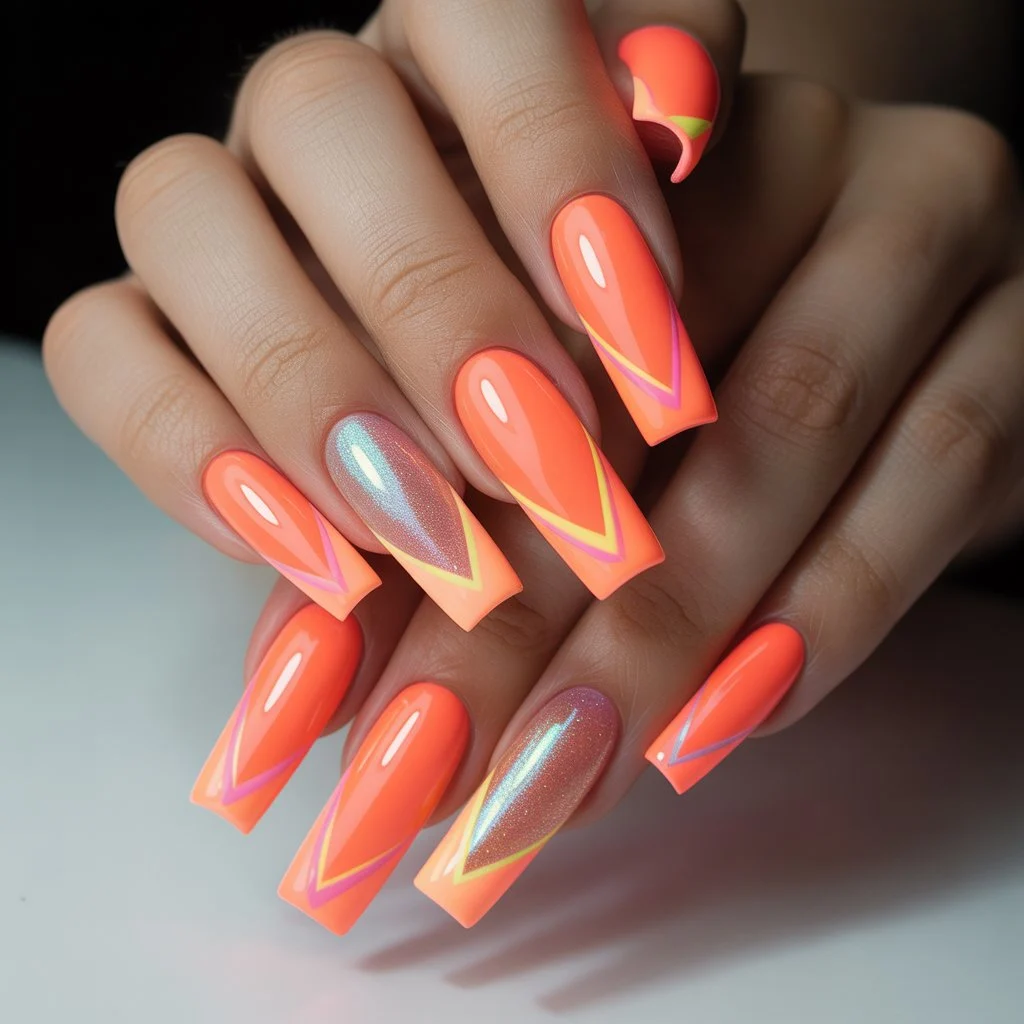 Electric Coral Shine Nails