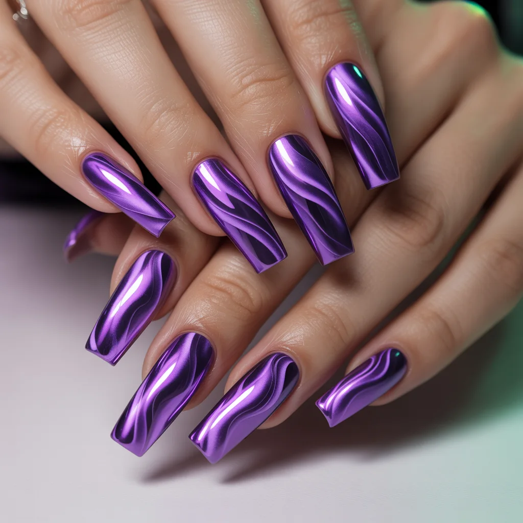 Electric Purple Chrome Swirls Nail