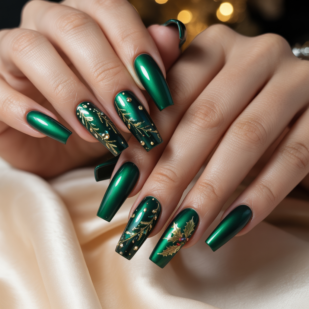 Emerald Velvet Matte Acrylics Nail