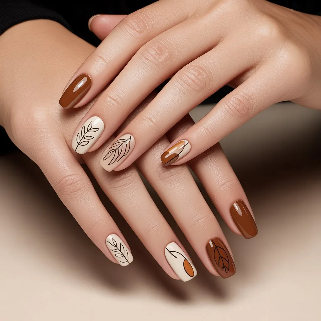 Espresso Minimal Line Art Nails