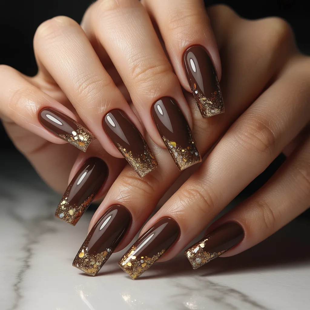 Espresso with Glitter Tips Nails