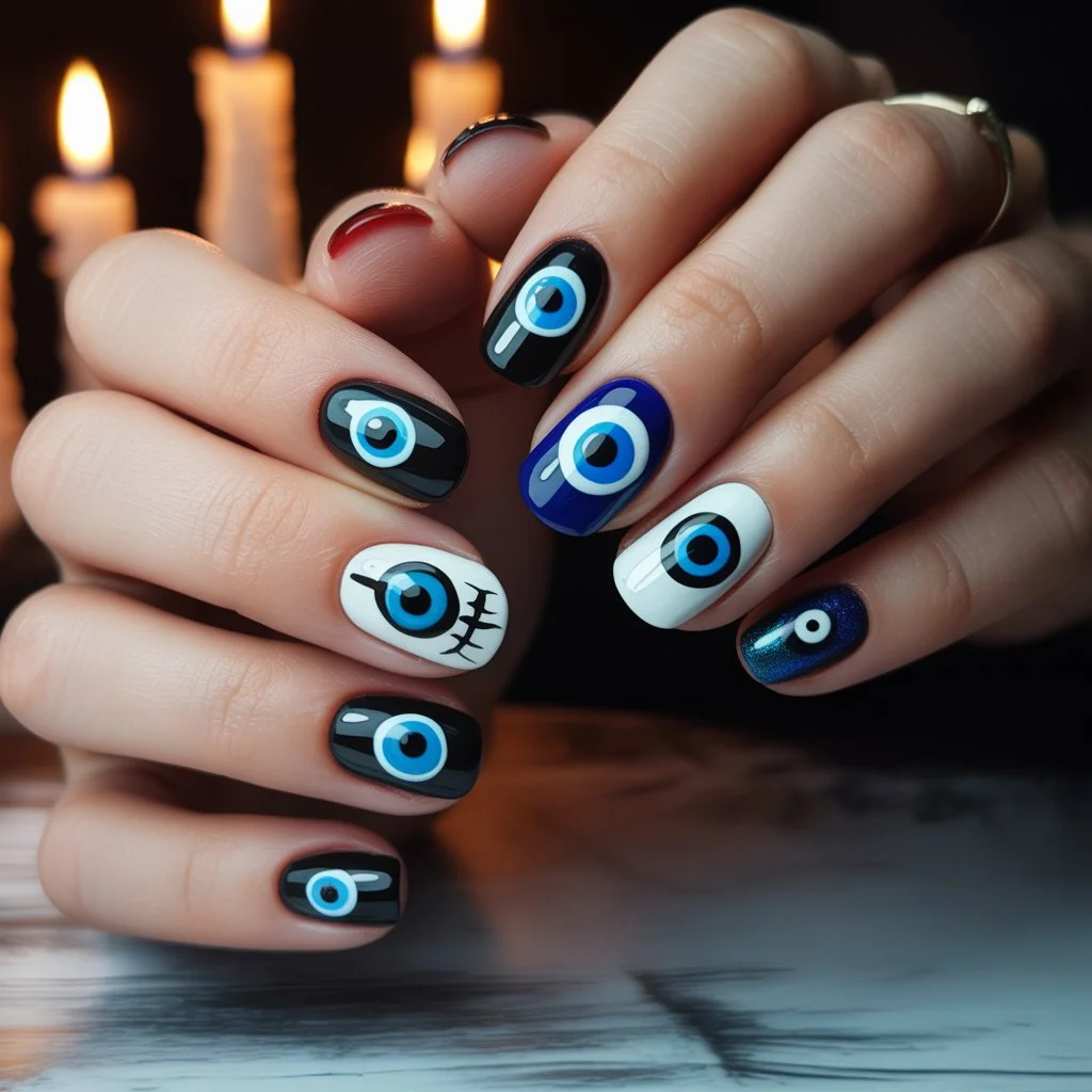 Trendy evil eye nails
