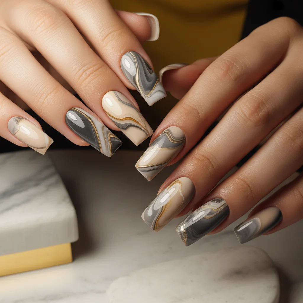 Faux Stone Acrylic Nails