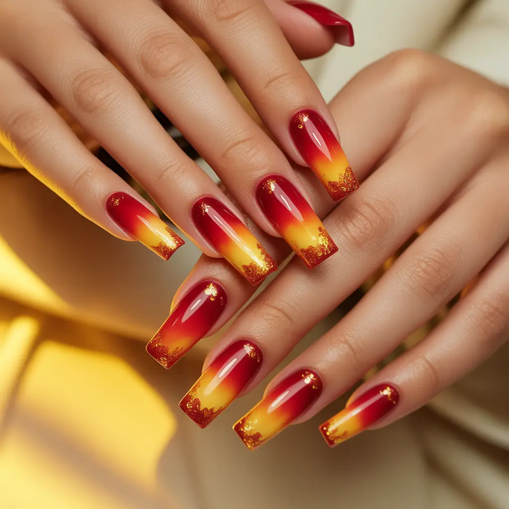 Fiery Red Sunset Nails