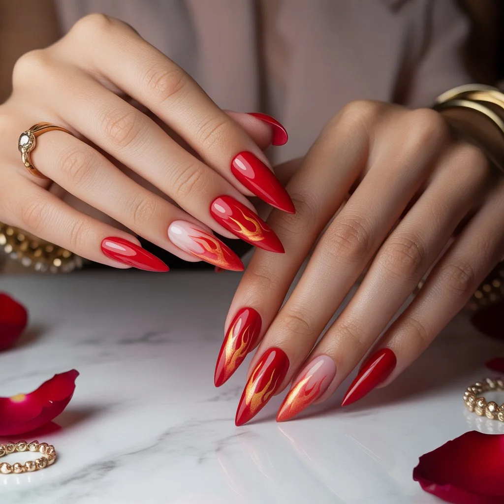 Flame-Tip Red Nails
