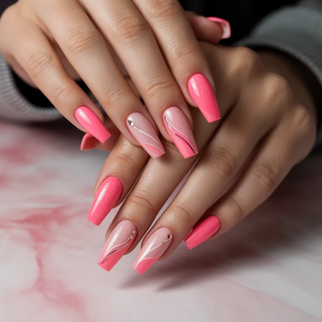 Flamingo Pink Coffin Nails