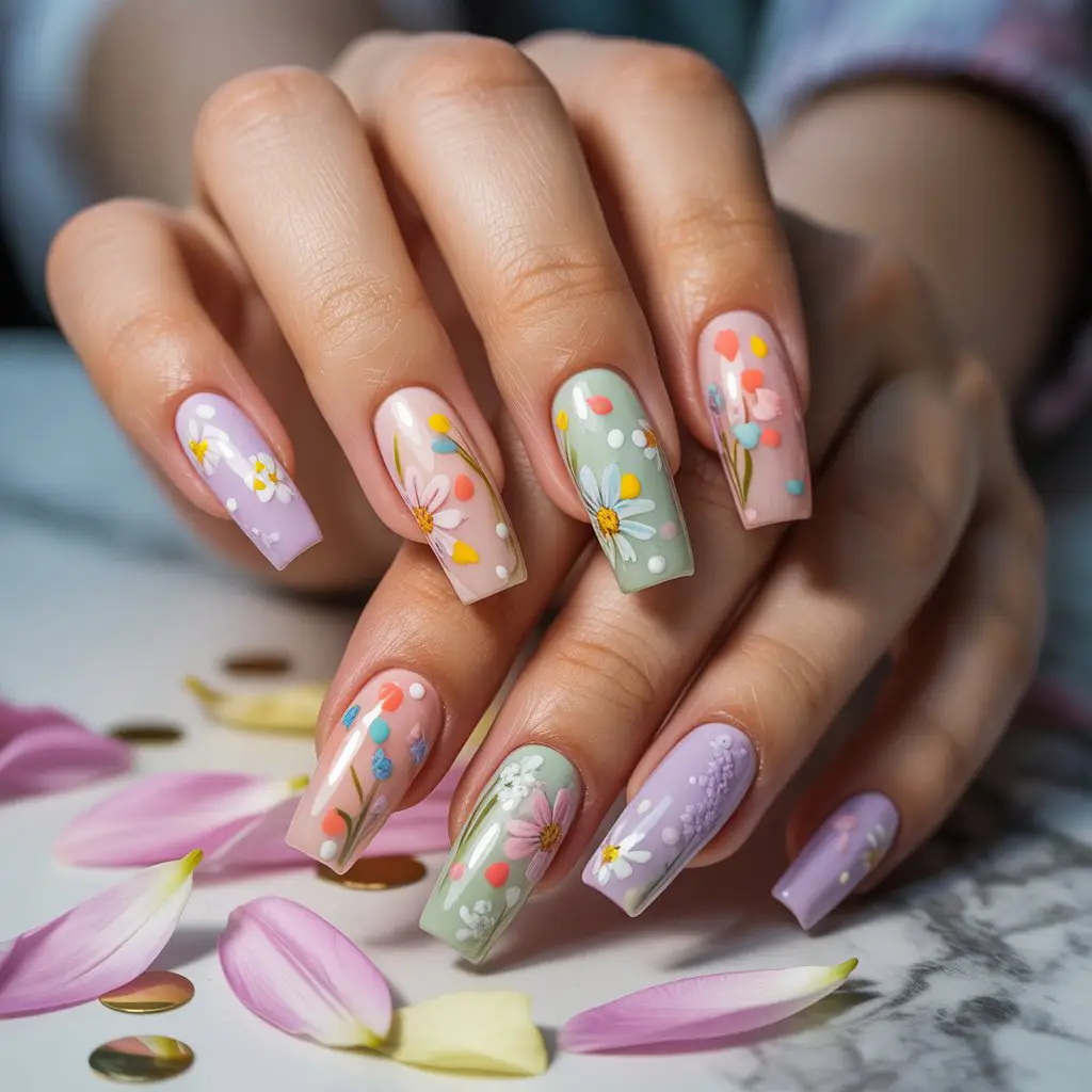 Floral Confetti Nails
