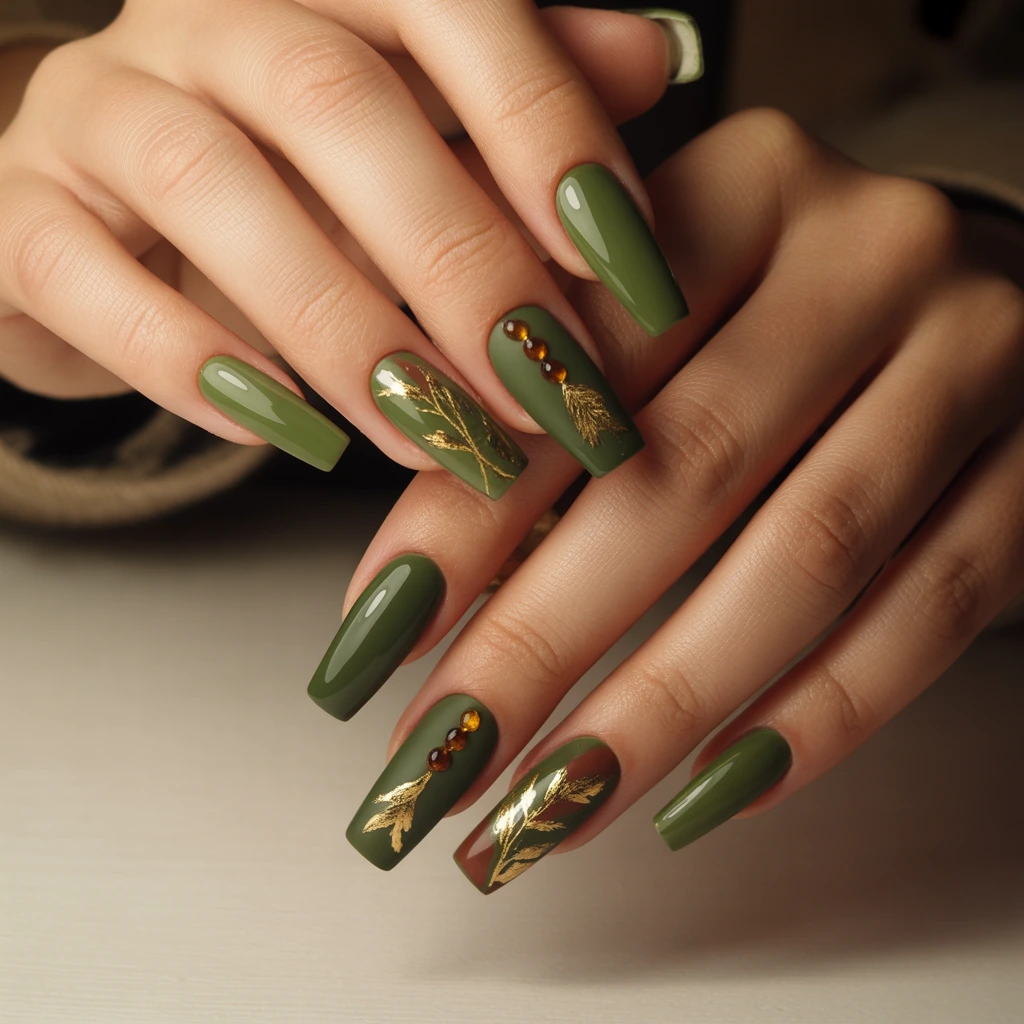 Forest Moss Green Nails