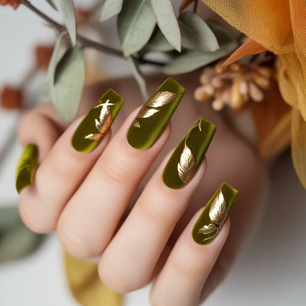 Forest Moss Velvet Nails