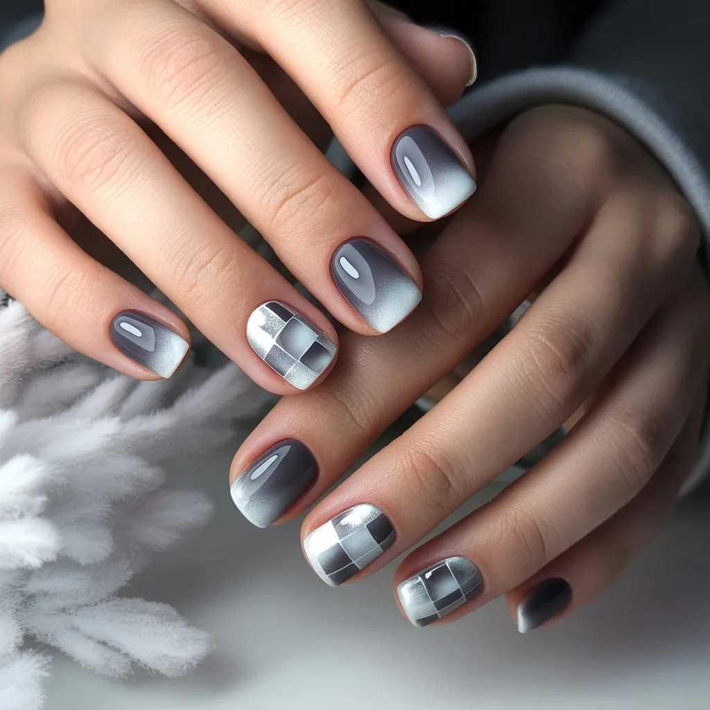 Frost-Fade Grey Squares Nail