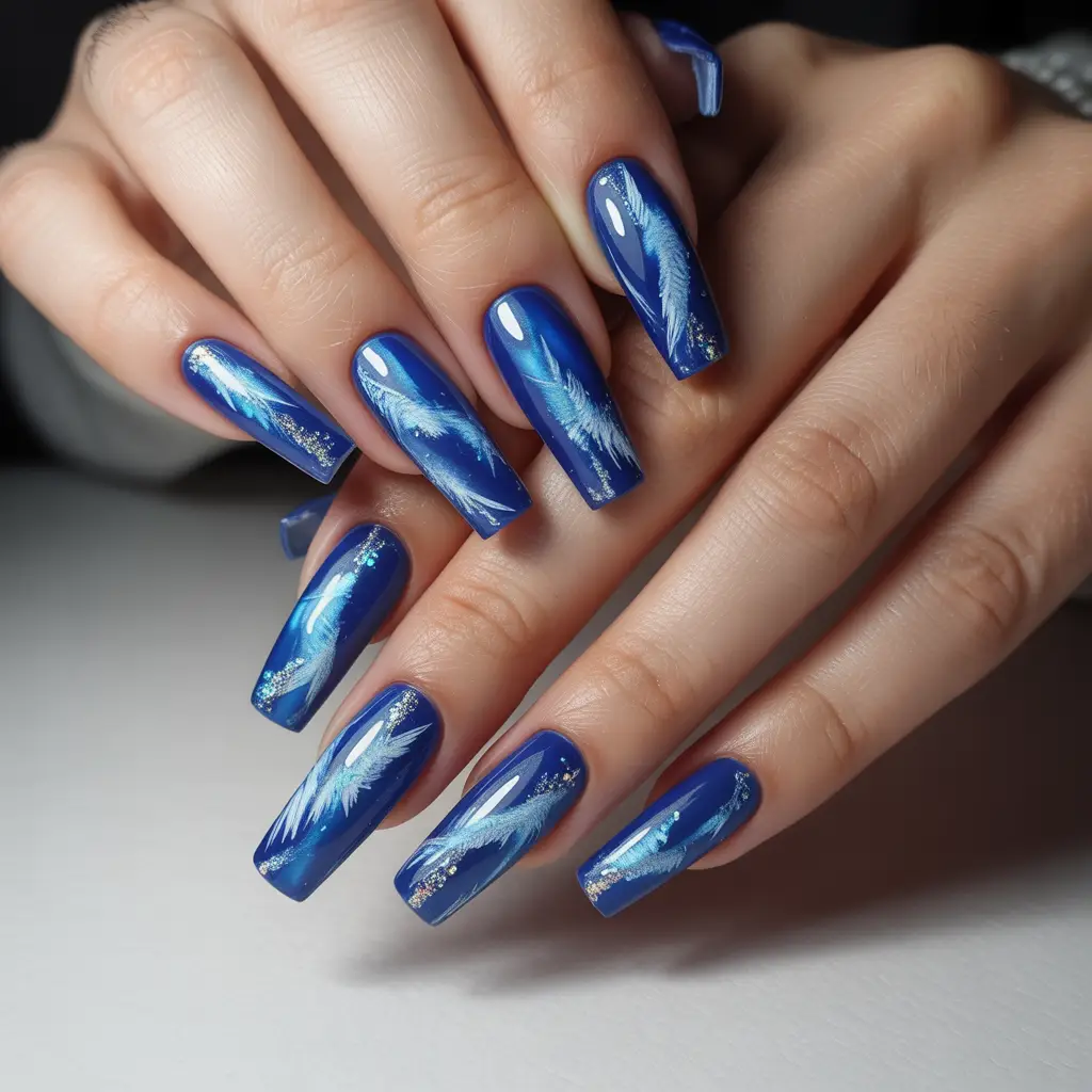Frost-Glazed Sapphire Nails