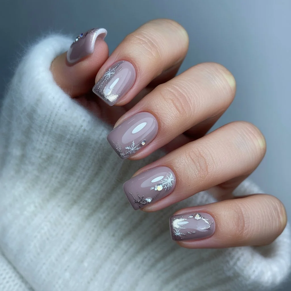 Frost-Taupe Square Shine Nails