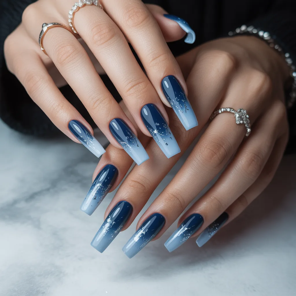 Frostbite Blue Gradient Nails