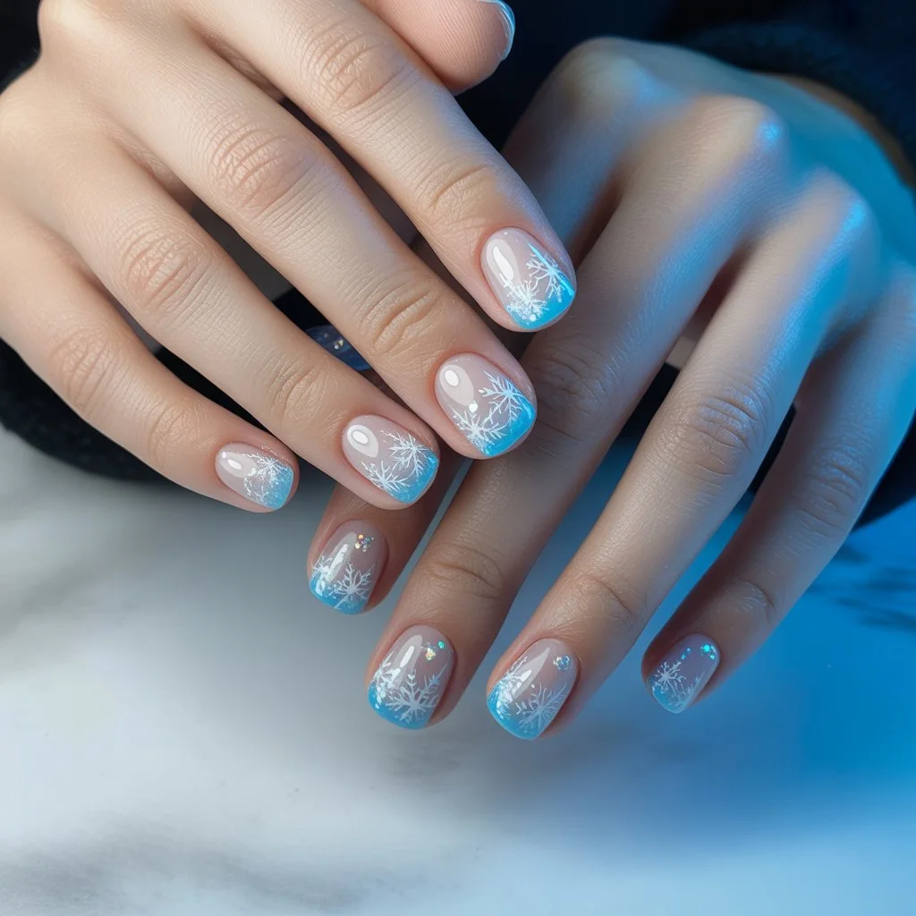 Frostbite Blue Snowflake Tips Nail
