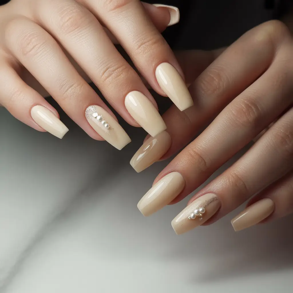 Frosted Almond Beige Nails