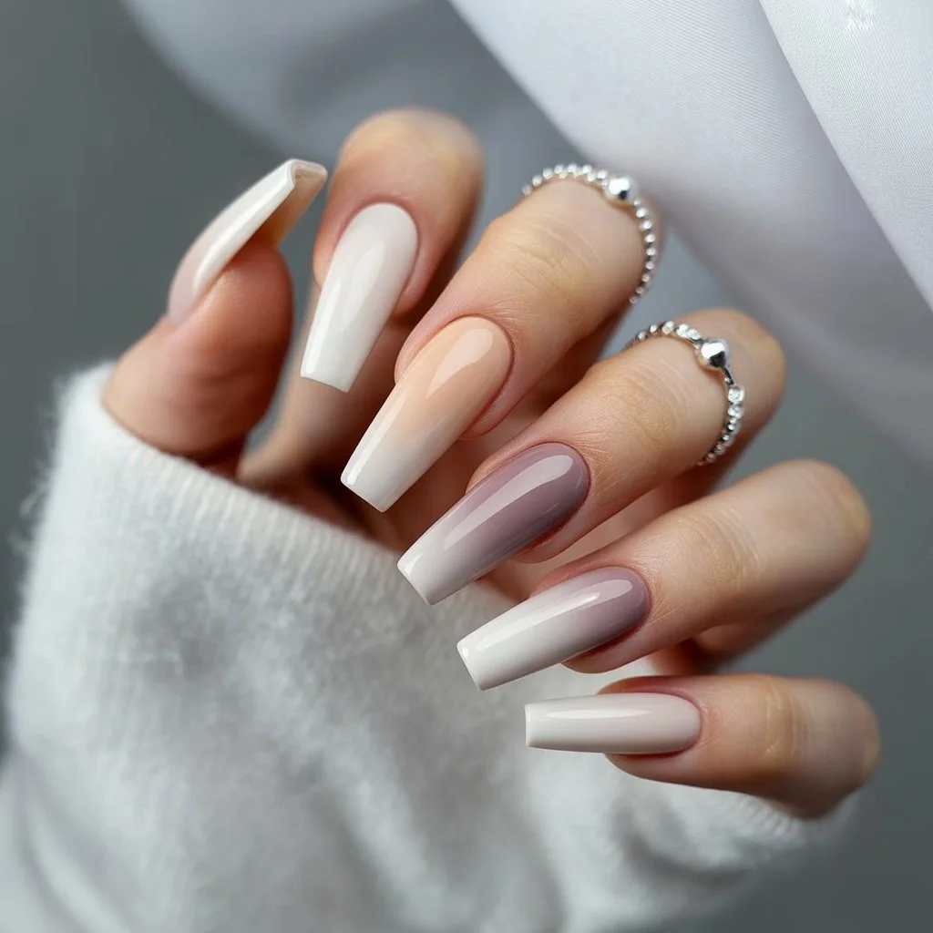 Frosted Almond Gradient Nails