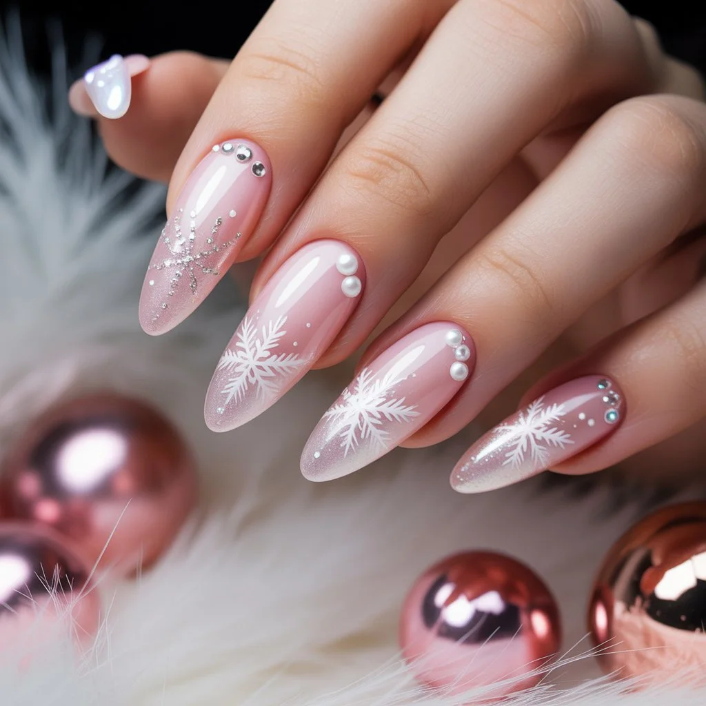 Frosted Baby-Pink Glow Nails