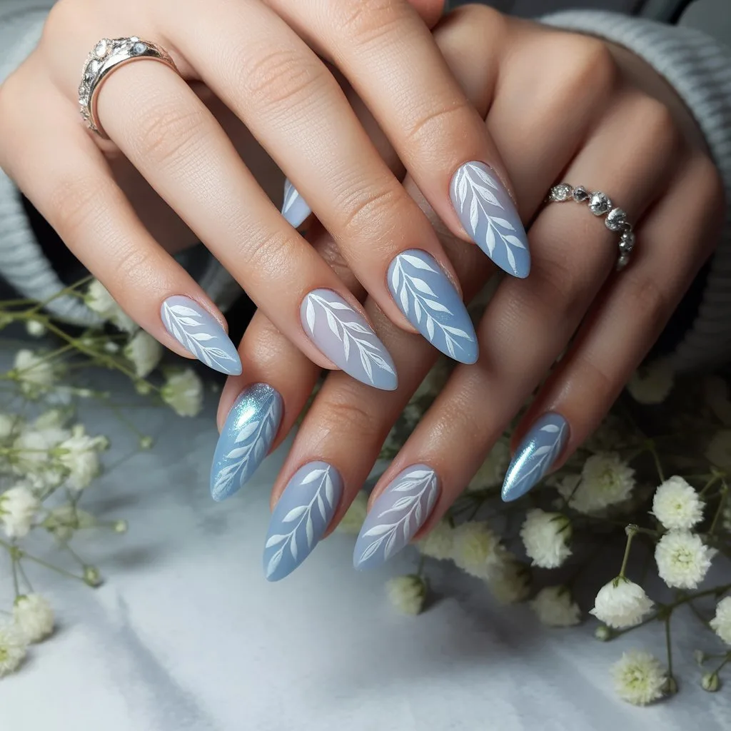 Frosted Blue Leafline Nails