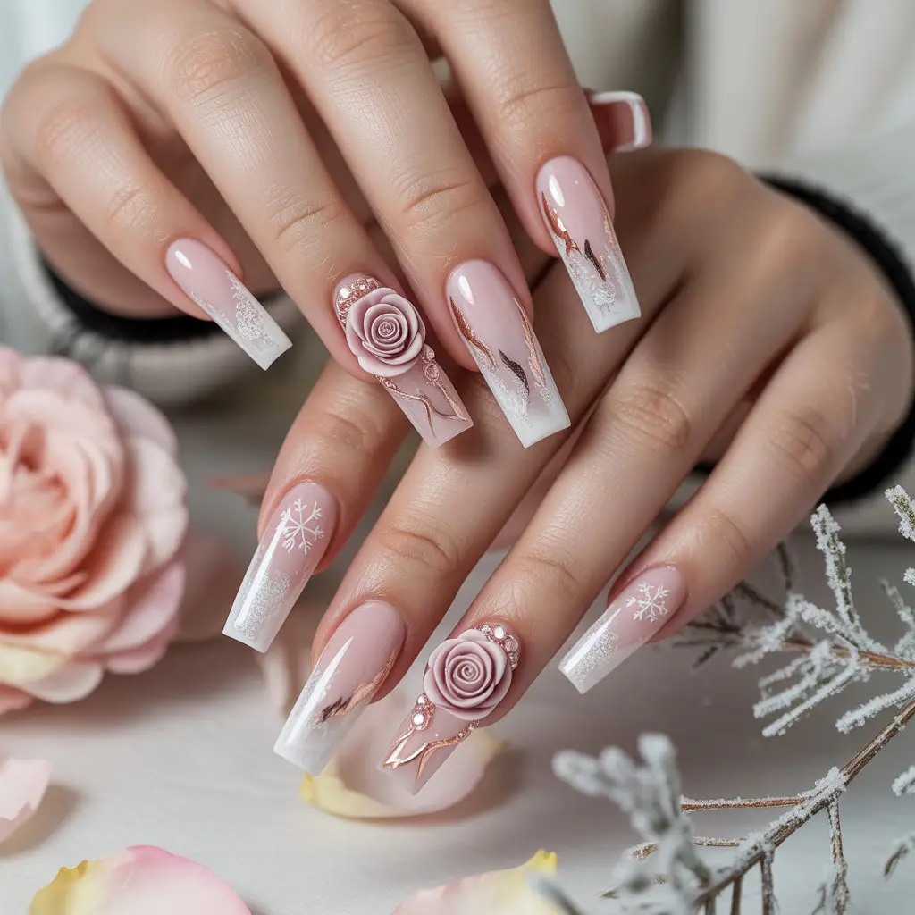 Frosted Blush Rose Nails