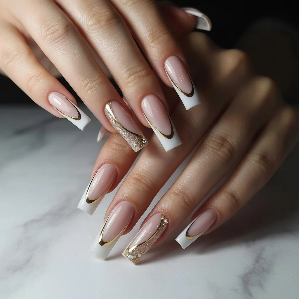 Frosted Gold Arc French Nails
