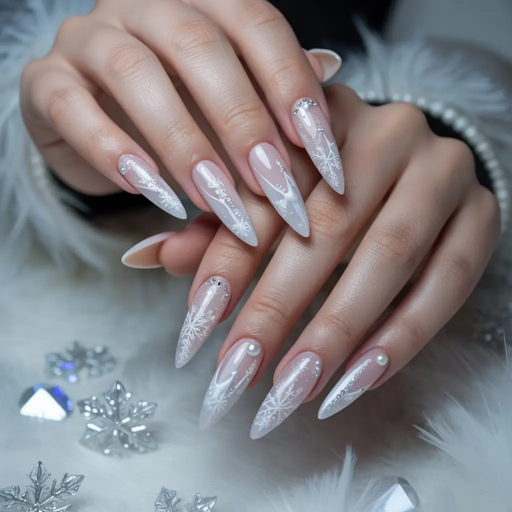 Frosted Milky Snow Nails