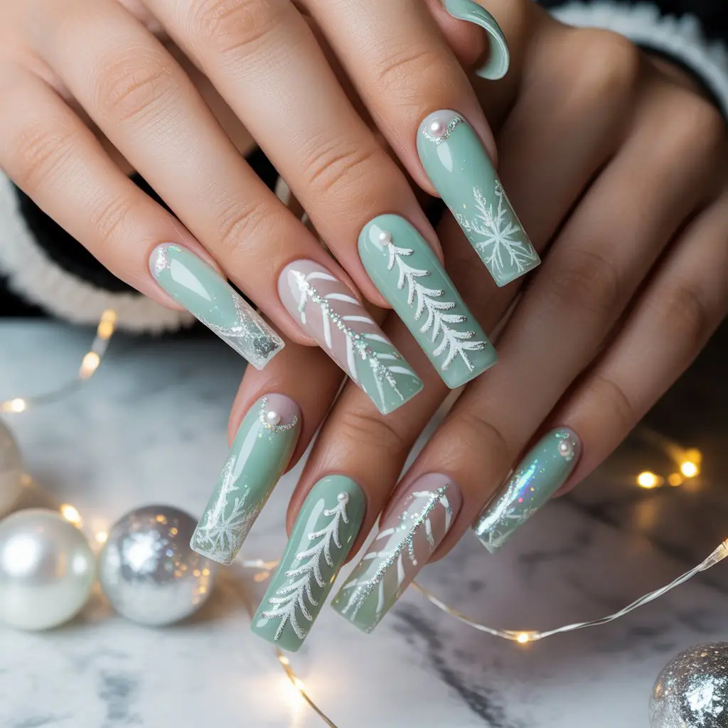 Frosted Mint Acrylics Nail