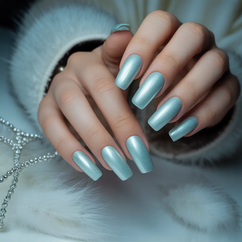 Frosted Mint Teal Nails