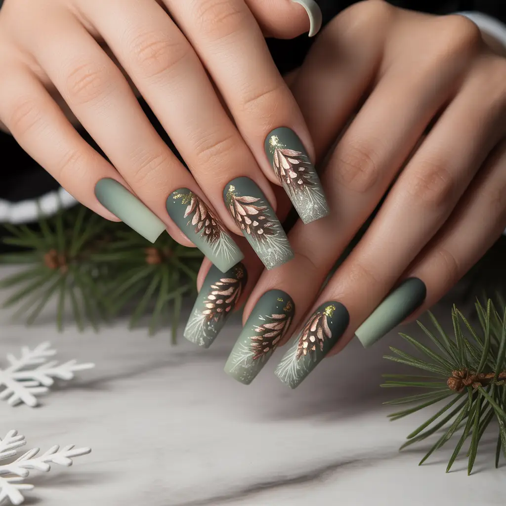 Frosted Pine Cone Nails